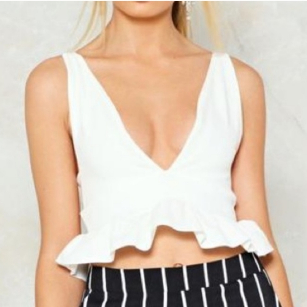 Nasty Gal NWT White Deep Plunging Crop Top Size 8 Women's